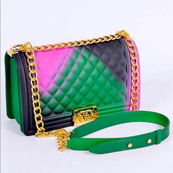 Handbags - Green Black Pink Quilted Crossbody Bag